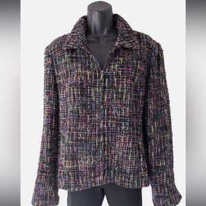 Coldwater Creek zip up tweed jacket blazer multicolor career outfit size 10